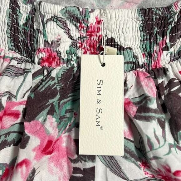 Sim & Sam Womens Pink/Gray/Green Tropical Smocked Lined V-Neck Maxi Dres… - Picture 12 of 14